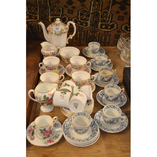 381 - Tea and coffee part sets inc. Wedgwood Charnwood, Paragon teaset & Old Chelsea blue and white cups a... 