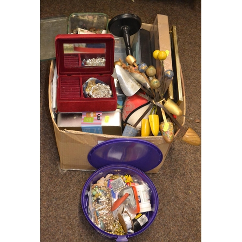 391 - Large box of crafting & jewellery making equipment, also includes shoe trees etc.