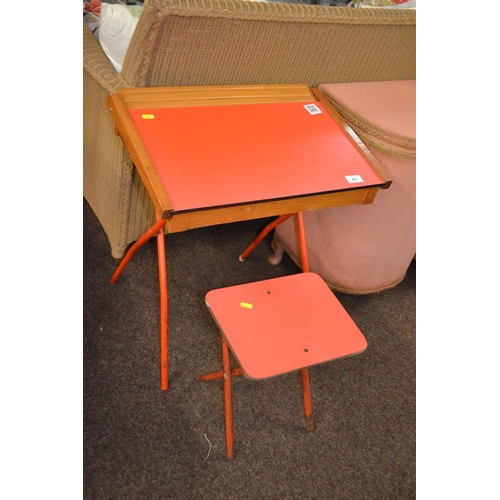 437 - Vintage children's desk and stool with chalkboard inside desk lid.