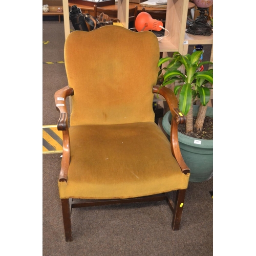 446 - Early C20th mahogany armchair with scrolled arms.