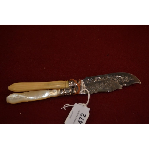 472 - Two 19th century HM silver bladed butter knives