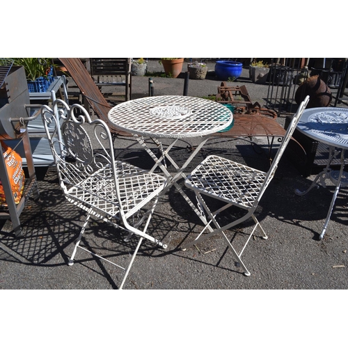 76 - Wrought iron French style bistro table & 2 chairs