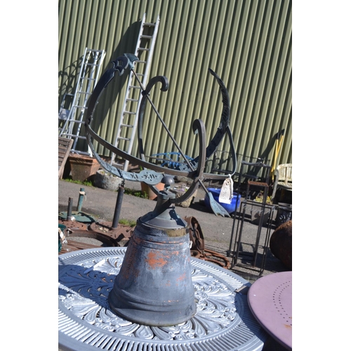 77 - Bronze equatorial sundial, mounted on pot. Broken arm to dial.