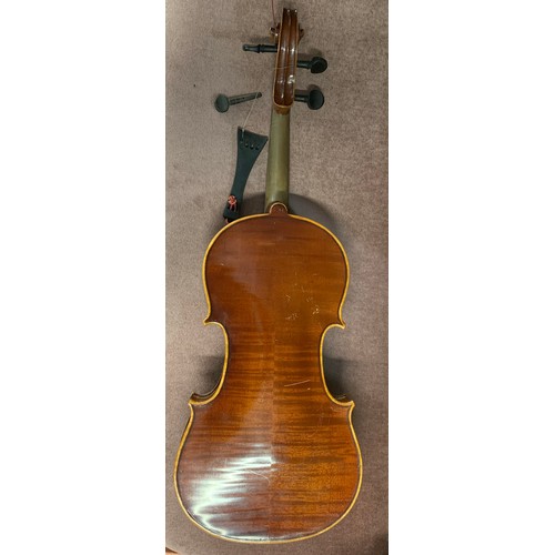 436 - Violin marked Joannes Baptist Havelar, Wein, 1928 in case with 2 bows.