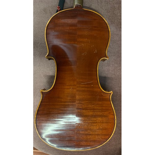 436 - Violin marked Joannes Baptist Havelar, Wein, 1928 in case with 2 bows.