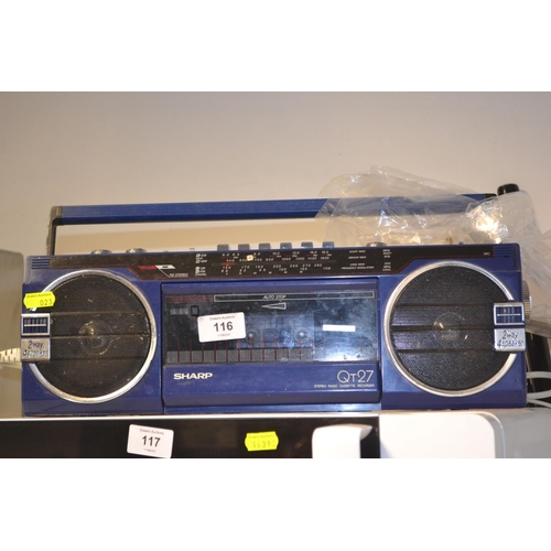 116 - Vintage Sharp QT27 Ghetto Blaster radio cassette recorder.