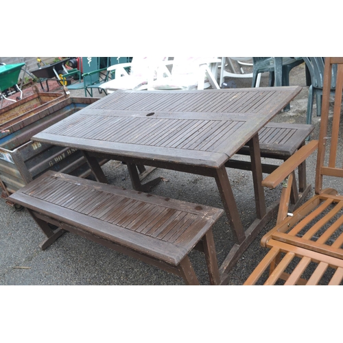 237 - Garden table & 2 benches. table length 144cm