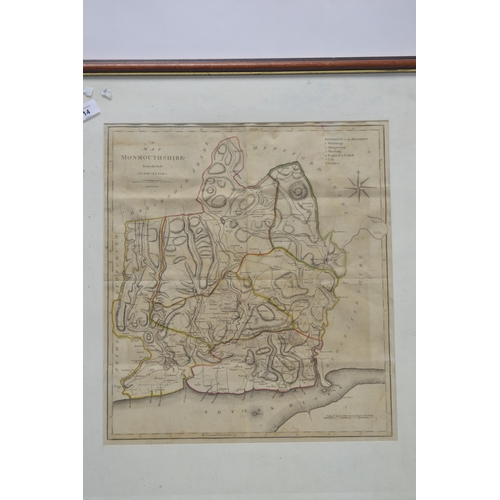 14 - Antiquarian framed maps x 4 inc. Essex, Warwickshire, Brecknockshire (1818) and Monmouthshire (1805)... 