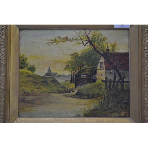 45 - Oil on canvas of a mill in heavy gilt frame. Signed S. Wallwarsh (?) and dated 1905. Some craquelure... 