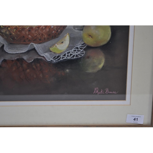 41 - A still life pastel by Ruskin-Browne titled 'Bread & Wine' 56cm x 63cm including frame