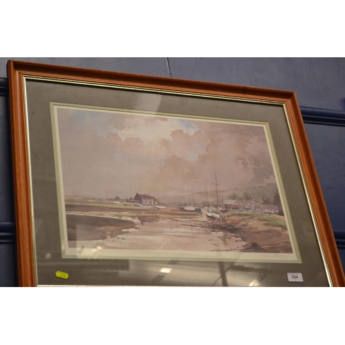 359 - Signed print of boats on estuary By Sydney Perrin w76cm h60cm