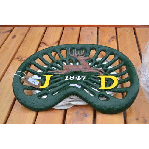 61 - John Deere cast tractor seat (repro new)