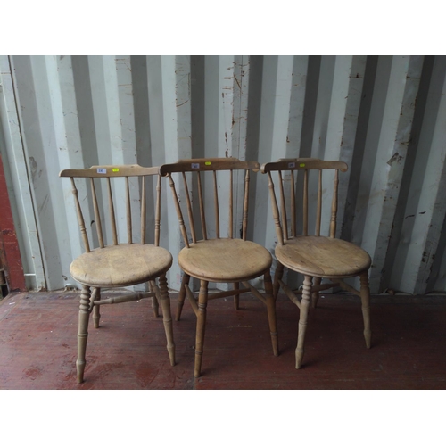 283 - 3 pine slat-backed penny chairs