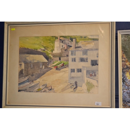 355 - Framed watercolour of a coastal scene, signed Bryant Curtis 72cm wide X 57cm high