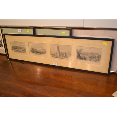 372 - 4 engravings of Bath scenes in black frame. 91cm length