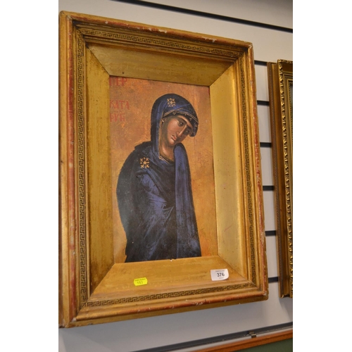 376 - Print of an icon in an older gilt frame. Height 54cm x 43cm