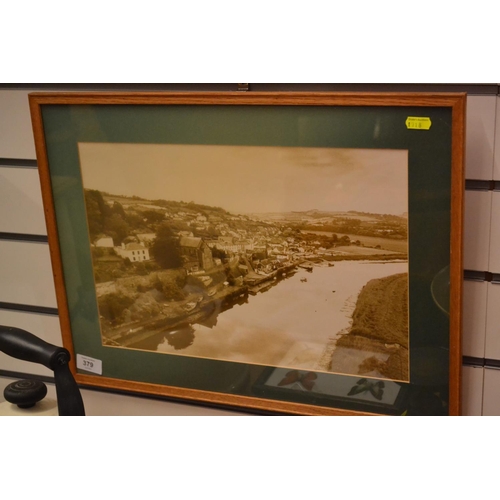 379 - Sepia photograph in frame of Calstock. 39cm high