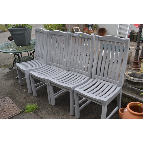 44 - 4 grey painted wooden garden chairs