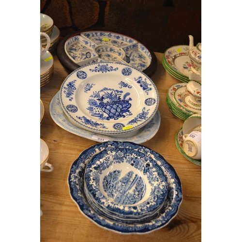 531 - Various blue and white ceramics inc. pair of late C19th Wedgwood basket pattern plates, small Asiati... 