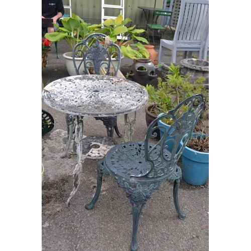 62 - Cast aluminium bistro table and 2 chairs