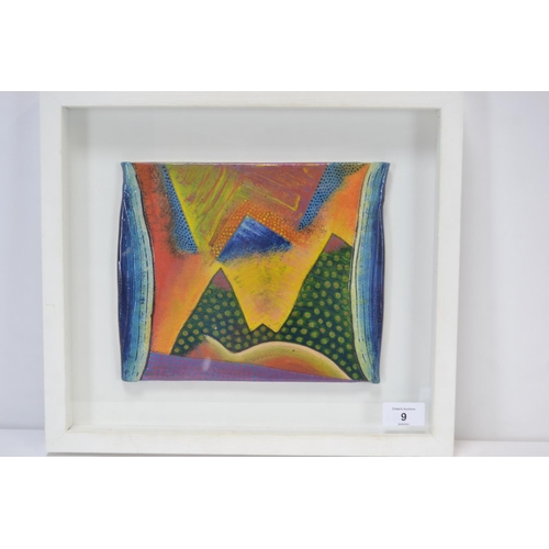 349 - Framed John Pollex 'All Along the Watchtower' ceramic screen - geometric design in vibrant colours. ... 