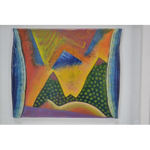 349 - Framed John Pollex 'All Along the Watchtower' ceramic screen - geometric design in vibrant colours. ... 