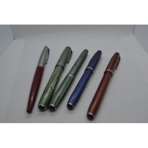 654 - 5x fountain pens inc. one Welsharp with 14ct gold plated nib, 3x Esterbrook and a Parker.