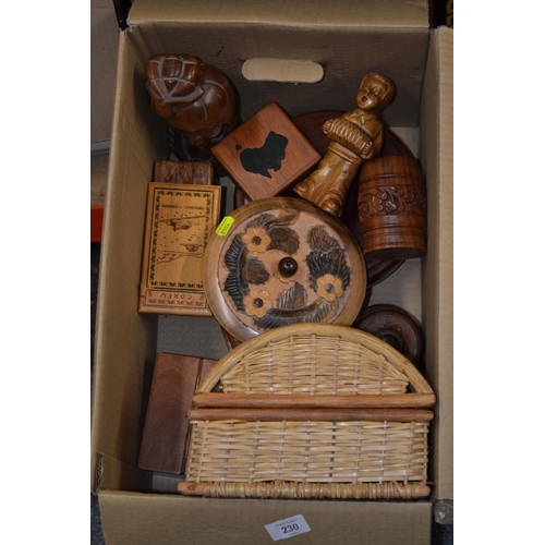 230 - Box of various Treen including wooden bust