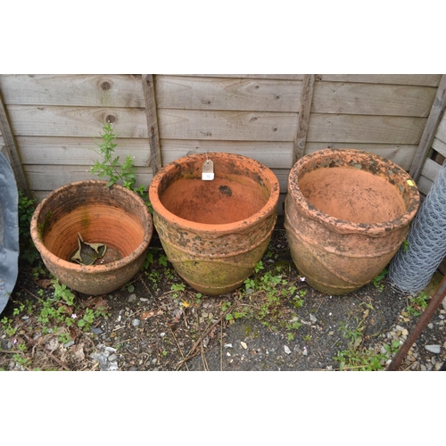 72 - 3 large terracotta pots, height or tallest 37cm high