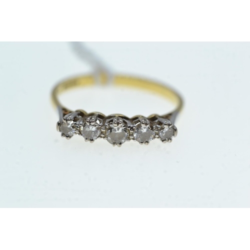 71 - 18ct gold & five stone diamond ring, size P1/2, 3.06 grams