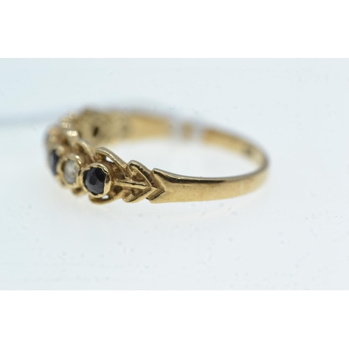 72 - 9ct gold, sapphire & CZ ring, size Q, 1.88 grams