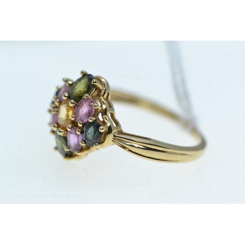 73 - 9ct gold & multi gem ring, size R, 3.57 grams