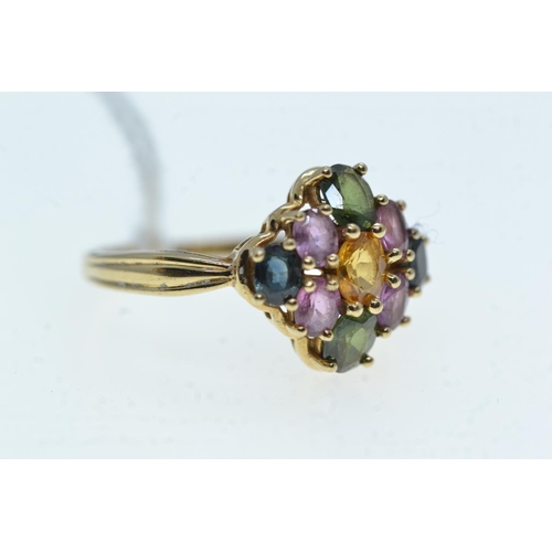 73 - 9ct gold & multi gem ring, size R, 3.57 grams