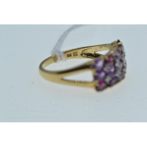 74 - 9ct gold, diamond & purple stone ring, size R, 3.6 grams