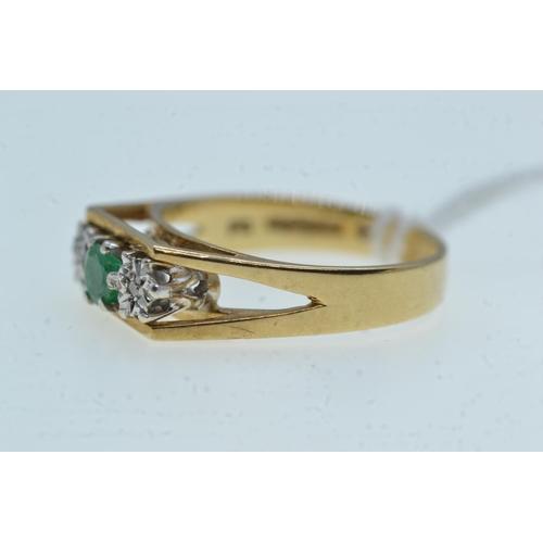 77 - 9ct gold, green stone & diamond ring, size N1/2, 3.04 grams