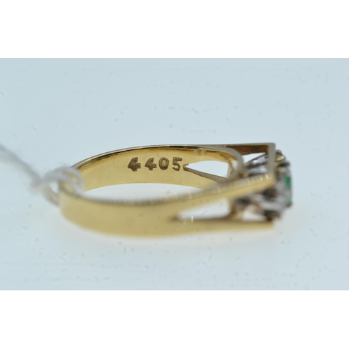 77 - 9ct gold, green stone & diamond ring, size N1/2, 3.04 grams