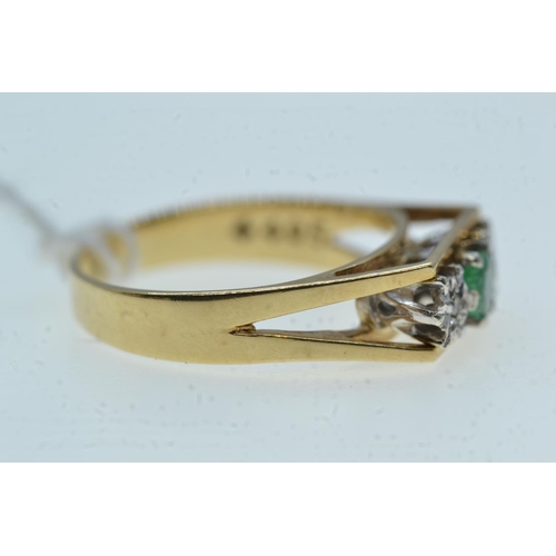 77 - 9ct gold, green stone & diamond ring, size N1/2, 3.04 grams