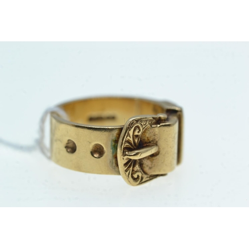 80 - 9ct gold buckle ring, size S, 12.43 grams