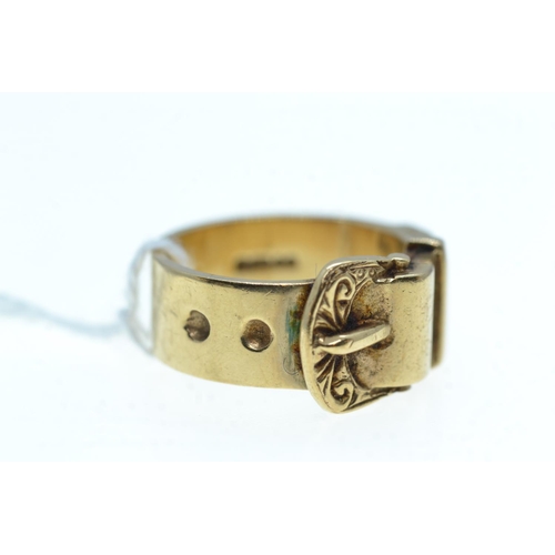 80 - 9ct gold buckle ring, size S, 12.43 grams