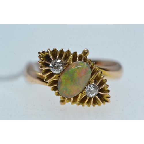 82 - Opal & diamond ring, mounted in yellow metal tested positive for 14ct gold, size I, 3.79 grams