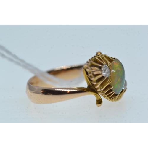 82 - Opal & diamond ring, mounted in yellow metal tested positive for 14ct gold, size I, 3.79 grams