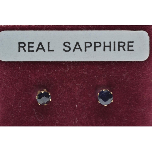 91 - Pair of 9ct gold & sapphire ear studs, gross weight 0.31 gram