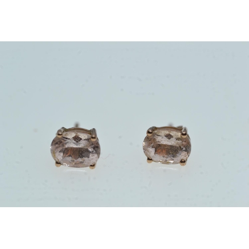 92 - Pair of 9ct rose gold & morganite ear studs, gross weight 1.2 grams