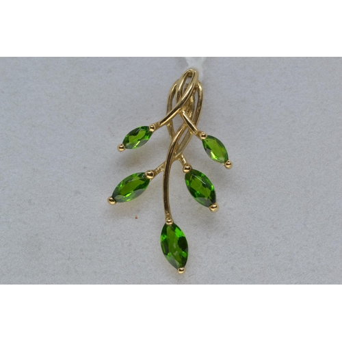 93 - 9ct gold & green stone pendant, length 28mm, 1.44 grams