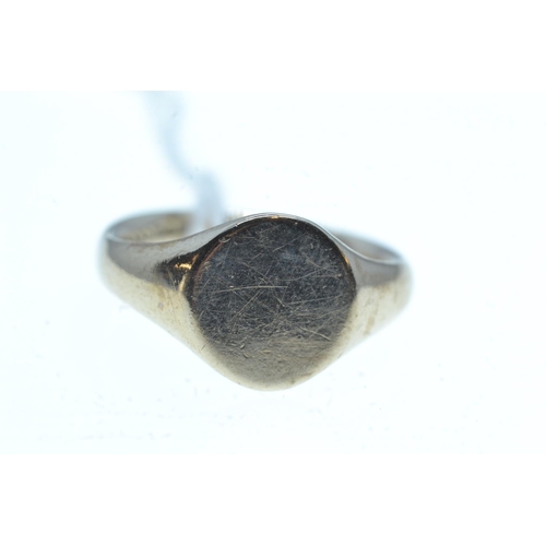 97 - 9ct gold signet ring, unmarked to front, size L, 4.3 grams