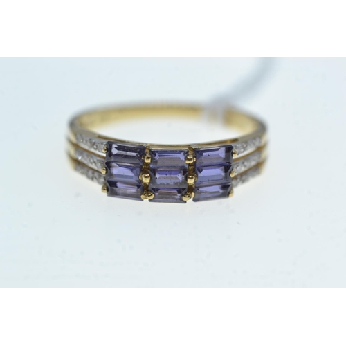 98 - 9ct gold, tanzanite & diamond ring, size R1/2, 2.56 grams