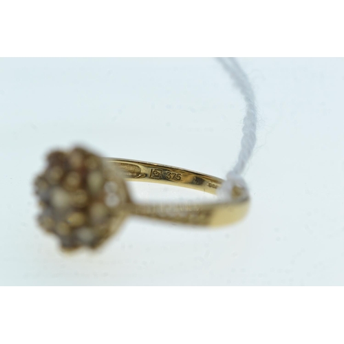 99 - 9ct gold & brown stone cluster ring, size N, 2.51 grams