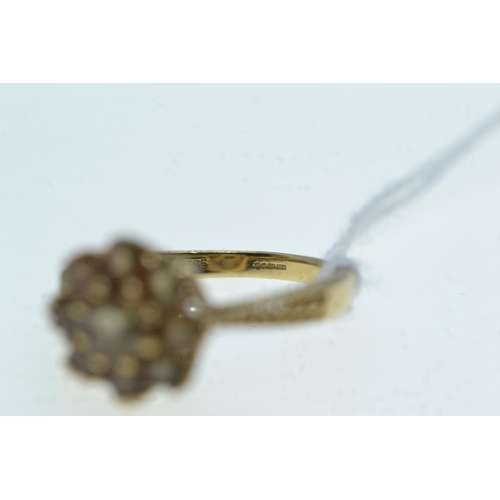 99 - 9ct gold & brown stone cluster ring, size N, 2.51 grams