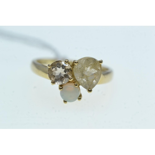 100 - 9ct gold & three gem ring, size R, 2.7 grams