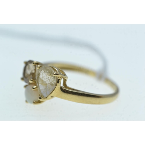 100 - 9ct gold & three gem ring, size R, 2.7 grams